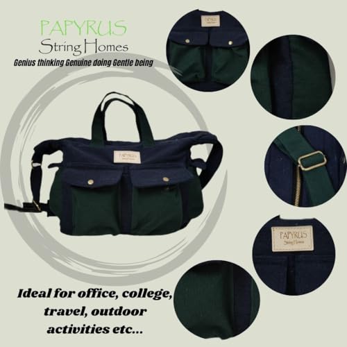 Image of ROUGH Canvas Cotton messenger bag.15'' Lap top. Large size 36x27x11 cm(12Ltr) Metal zipper closure. Allround pockets. Vintage look. Antique fittings.Sustainable