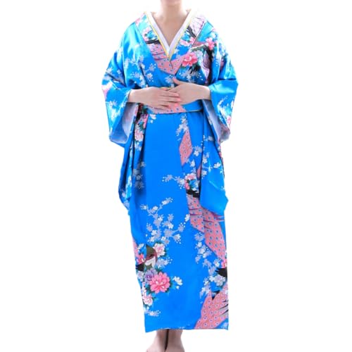 Kimono robe anti transpiration en tissu imitation soie bleu ciel leger pour femme active