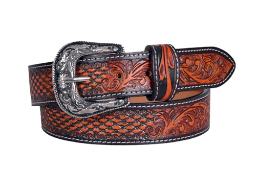 Western Leather Belt for Men and Women - Cowboy Belt/Cowgirl Belt Beautiful Style Jeans Belt, Perfect Fit 30HQ013