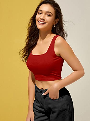 Image of BERRY BIRD Women's Knitted Sleeveless Solid Square Neck Tank Tops