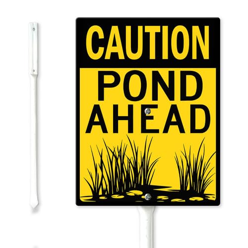 Geroclonup Caution Pond Ahead Sign with Stake 17.5x22cm Rustproof Aluminum Lawn Signs Pond Sign for Outdoor Use Easy to Install