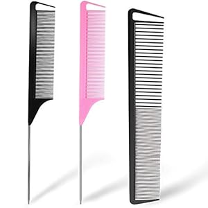 3 Pieces Rat Tail Comb Carbon Fiber Teasing Combs Parting Braids Comb Stainless Steel Pintail Comb Barber Styling Combs for Women Men Fine Teeth Salon Hairdressing Hair Care Tools