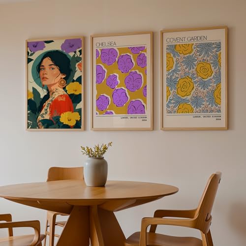 Image of NoWorries Modern Portrait Art & London Floral Wall Frames Paintings | Chelsea & Covent Garden Botanical 300 GSM Premium Prints | Stylish Home Decor for Living Room, Office & Bedroom | Synthetic Wooden Wall Art Frames (Set of-3) (NATURAL, ART-4, 10X13INCHES)