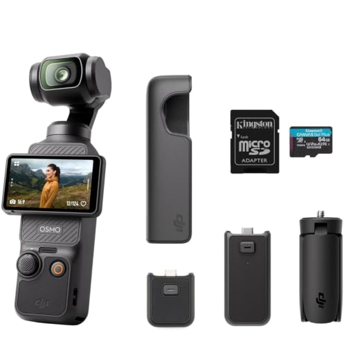 Image of DJI Osmo Pocket 3 Capture More Combo, 4K /120fps Handheld 3-Axis Gimbal Stabilization Bundle with 2X Deco Essentials Clip-On Mini Lapel Mic + Deco Gear Hard Shell EVA 10 inch Case + 6 x 6 Microfiber Cloth