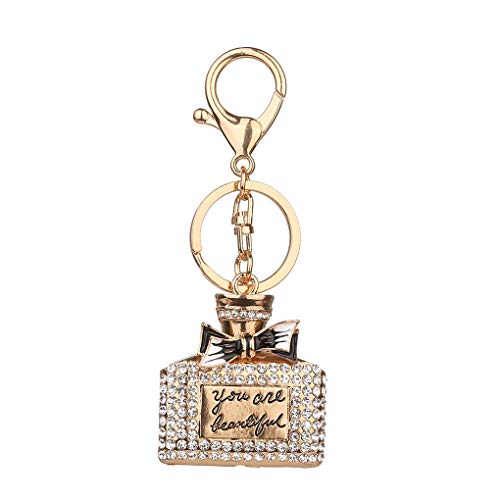 Fangfeen Petit carré Pendentif Bouteille de Parfum Strass Porte-clés Porte-clés Rhinetsones Boucle clé Clip Sac Hanging Décor