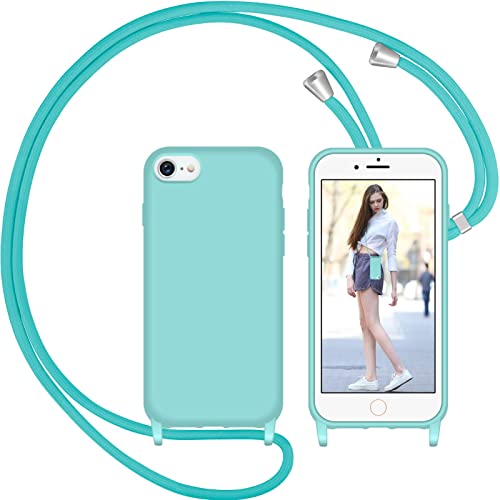 Nupcknn Liquid Silikon Handykette Hülle für iPhone 7/8/SE 2020 Hülle Necklace(abnehmbar) Hülle mit Kordel zum Umhängen Handy Schutzhülle mit Band(Gletscher blau 4.7)