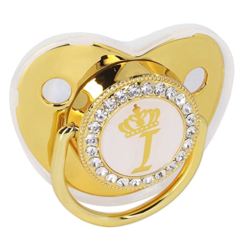 Fashionable Portable Golden Letter Baby Pacifier, Travel-Ready Hygienic Rhinestone Infant Pacifier with Clip (I)