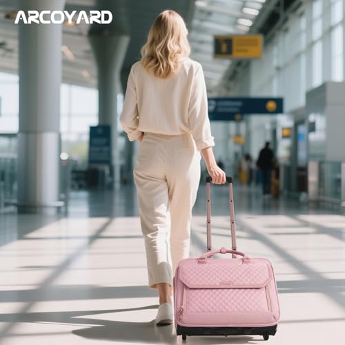 Image of Arcoyard Rolling Laptop Bag Women, Rolling Briefcase for Women for Work, 17 Inch Computer Bag with Wheels, Fashion Flap Laptop Bag With Wheels for Work Business, TSA Friendly Design, Pink