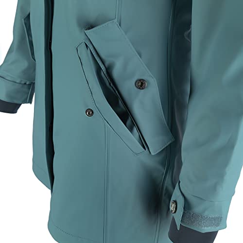 Dry Fashion Damen Regenmantel Kiel - Frauen Regenjacke Damen Jacke mit verstellbarer Kapuze Lang Winddicht Wasserdicht in Petrol Größe 52