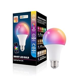 Smart Color Changing Light Bulbs, Bluetooth A19 E27 RGBWW LED Light Bulb, 16 Million DIY Colors, Sync to Music, Warm White 6500K, 10W(70W Equivalent) 800LM LED Light Bulb(1 Pack)