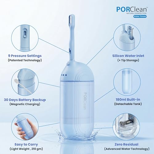Image of WASH301 Water Flosser for Teeth | 120 PSI Deep Cleaning, 3 Modes with 9 Adjustable Pressure Dental Flosser | Large 180ml Tank, 5 Tips | Oral Irrigator for Braces, Implants & Gum Care Flosser