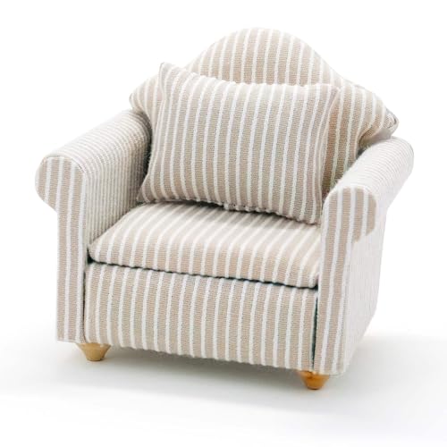 CHAMBERY 1:12 Scale Miniature Chair with Pillow Dollhouse Living Room Furniture, Khaki