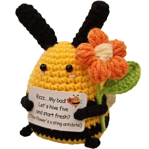 I'm Sorry Gifts, Apology Gifts, Apology Ambassador, Sorry Gift for Friends Lover Girlfriend Boyfriend Wife Husband, Handmade Positive Crochet Bee with Card (Sorry Bee)
