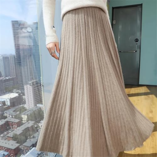 Women Wool Pleated Skirt Elastic High Waist Knitted Loose Swing Thick Umbrella Skirt4