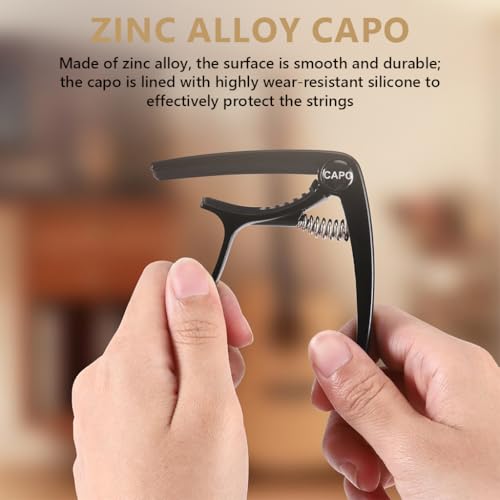 Image of HASTHIP Guitar Capo for Acoustic and Electric Guitar, Built in Picks Storage Alloy Guitar Capo with Protective Pad for Ukulele, Electric And Acoustic Guitars, Guitar Accessory
