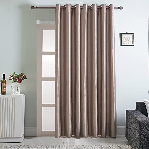 Image of GYROHOME Extra Wide Blackout Curtain for Sliding Glass Door, Faux Silk Blackout Curtains (Beige Liner) Fully Lined Solid Window Treatment Drapes (1Panel,100x96inch, Gold Brown)