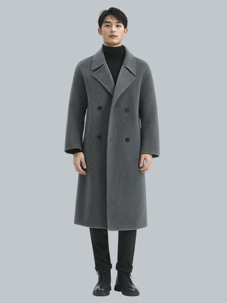 Cappotto casual da uomo Autunno Inverno Lungo Sopra il Ginocchio Double Face Cashmere Lana Suit-collare