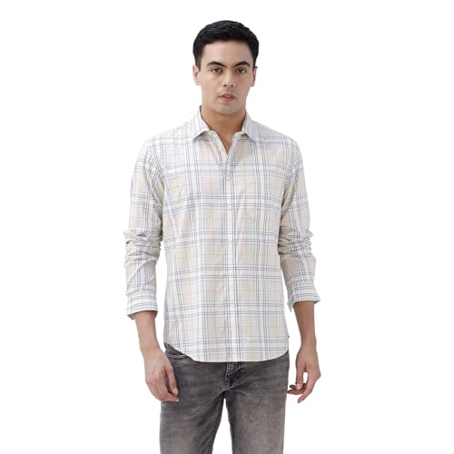 Image of BASICS 100% Cotton Checked Shirt for Men | Slim Fit | Everyday Smart Casual Wear | Full Sleeve