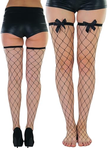 Image of ToBeInStyle Women's Fine Classic Fishnet Thigh High Stretch Nylon Novelty Stockings