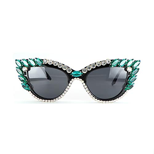 Retro Cateye Sunglasses for Women UV400 Protection Cat Eye bling rhinestone Sun Glasses (green)