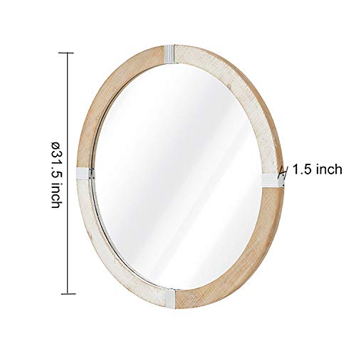 H HOMEBROAD. Rustic Solid Wooden Framed 31.5 inch Round Wall Mirror, Farmhouse Decor Mirror, Large Wooden Circle Frame Mirror for Wall Decor, Living Room Bedroom Bathroom Entryway, Rustic Brown White - Image 3