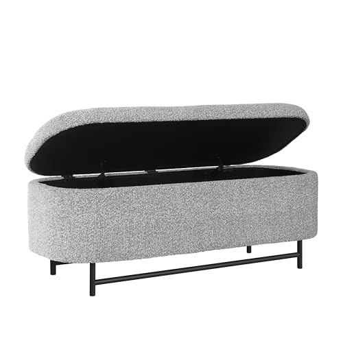 Image of HomePop 46 inch Ellipse Storage Bench with Metal Legs - Cream Boucle with Gray Yarns