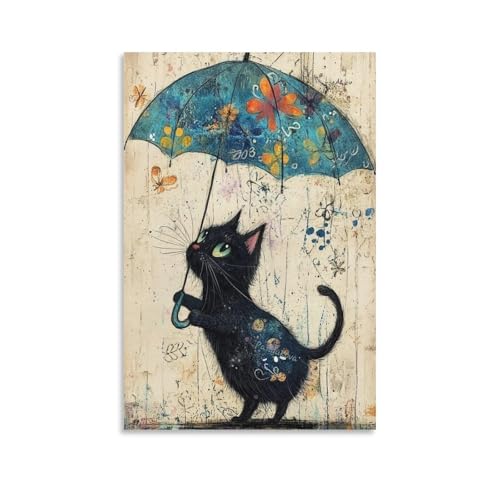 可愛い猫のアートポスターイラスト 絵画 漫画 動物 キャンバス玄関 壁画 (57) オフィス ベッドルーム ダイニングルーム装飾 キャンバス 印刷 アートパネル24x36inch(60x90cm)