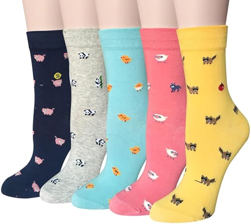 Image of Chalier 5 Pairs Socks for Women, Fun Cat Dog Animal Funny Socks Gifts | Soft Cotton, Elastic Cuff, Cute Novelty Pattern, Exquisite Hosiery, Birthday Gifts for Girl Mom Lovers, Fit Shoe Size 5-9