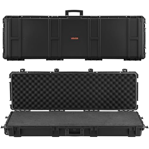 VEVOR Estuche Rígido para Armas Largas, con Cerradura y Espuma Precortada, Enrollable, Resistente al Agua IP67, 1341 x 425 x 180 mm, Color Negro, para Viajeros, Aficionados al Tiro, y Cazadores