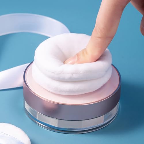 FSSTUD 12 Stück 4 cm kleine runde Puderquasten, für Gesicht, Make-up, Puder-Pads, lose Grundierung, Puderquaste, gepresster Puderschwamm, Kosmetik-Ersatz-Puffs mit Band für Frauen und Mädchen