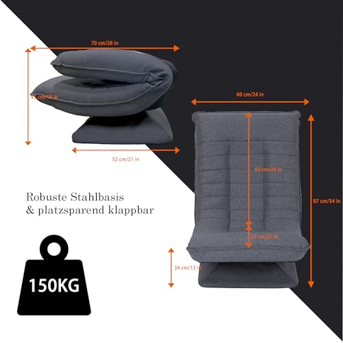 Hoclauho Relaxsessel Bequemer Bodensessel mit 4 Fach Verstellbarer Rückenlehne, 360° Drehfunktion Klappmechanismus, 13 cm Polster, 150 kg belastbar fürs Wohnzimmer Schlafzimmer (Grau) – Bild 3