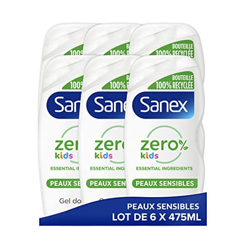 SANEX – Gel de ducha cero% Kids – Gel de ducha infantil – Cuerpo y cabello – Biodegradable y vegano – 475 ml – Juego de 6