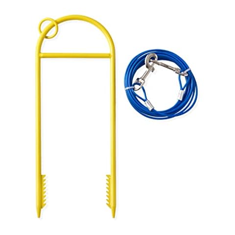 Nifty Pet Cable & Stake | 16’ of Cable | Yellow Stake Shows 3” Above Ground | for Pets 100 lbs. or Less | Durable Dog Lead for Yard | Easy In-Ground Installation Cover