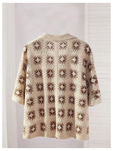 Men's Plus Size Floral Hollow Out Crochet Half Sleeve Cardigans Sweaters Button Down Collared Neck Knitwear4