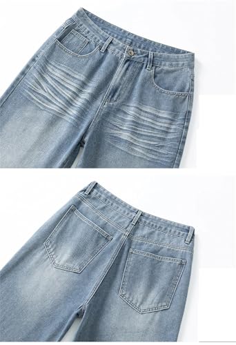 Men's Zippered Washed Jeans Cotton Mid-Rise Straight Loose Jeans4