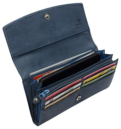 Leather Flap Clutch RFID Wallets For Women - Big Womens Wallet Accordion Purse Organizer Zip Coin Pouch For Women Gift (Blue)4
