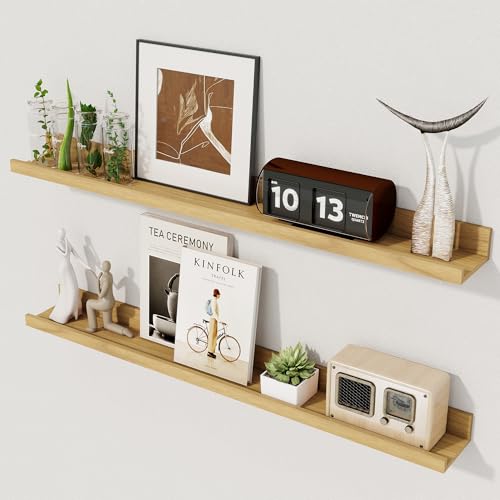 Axeman 30 Inch Floating Shelves for Wall | Picture Ledge Shelf Set of 2 | Rustic Oak Picture Shelf for Wall with Ledge | Floating Shelves with Lip | Photo Ledge Shelves for Books Album Records