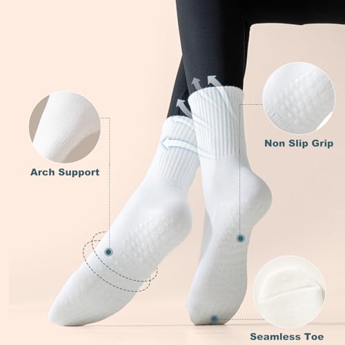 Image of BISOUSOX Pilates Socks with Grips for Women, Anti Slip Grippy Yoga Barre Socks, Full Sole Sticky Reformer Workout Sock
