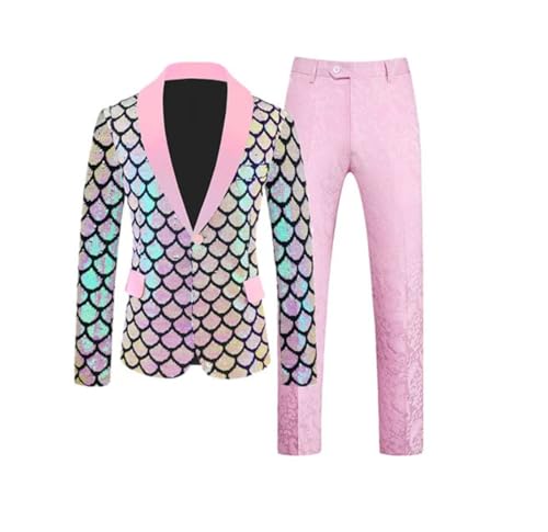 Men Sequin Suit 2 Piece Set Wedding Dance Party Stage Dress Suit Slim Blazers Jacket and Pants Dd XXL