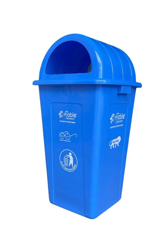 Image of 90L Blue Plastic Trash Can with Dome Lid | Large Outdoor Garbage Bin for Commercial Use