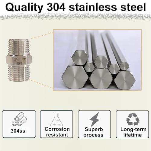Feyadaper 1 Inch Male X 1 Inch Male Hex Nipple Pipe Fittings, 304 Stainless Steel 1 Inch Npt Male Threaded Pipe Adapter Fittings Equal Nipples Connectors thumb #2