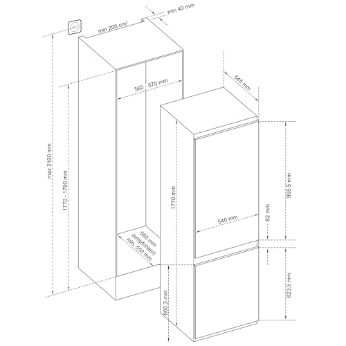 TELEFUNKEN Einbau-Kühl-Gefrierkombination | Einbaukühlschrank mit Gefrierfach (4-Sterne) | 178cm Nische | 251 Liter Gesamt-Nutzinhalt | Schlepptür | Less Frost | Temperaturregelung | C-EKG-178-ST-E