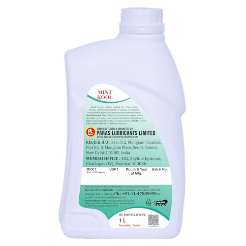 Image of PALCO MINT KOOL Radiator Coolant Ready to Use for Petrol Diesel Engines Cars, Jeep, Commercial Water as a Cooling Medium Vehicles| Ethylene Glycol Based Coolant| Nitrite Amine free 1Litre (Pack 1)