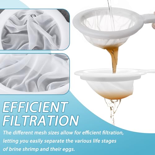 Image of Baby Brine Shrimp Net Sieve 80, 120, 200 Mesh kit with 3 Hooks, 3 Pipettes and 5 Storage Tubes for Brine Shrimp Hatchery Filter Fry Eggs and Hatching Baby Fish Separator (14pcs Parts)
