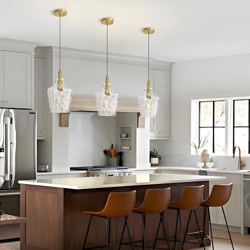 Image of Hammered Glass Pendant Light for Kitchen Island Foyer 1 Pack Gold 8 Inch