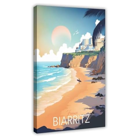 KHSDJSRUY Vintage Retro Travel Poster Biarritz 1 Canvas Poster Bedroom Decor Landscape Office Room Decor Gift Frame:20x30inch(50x75cm) Cover