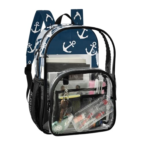 Clear Backpack Women Cute Girls Backpack for Kids See through Shoulder Bag White Anchors Navy Blue2
