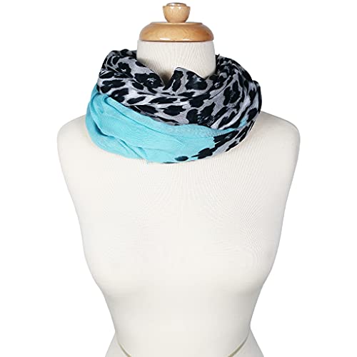 Animal Print Cashmere Silk Scarf in Aqua Blue and Snow 78 x 224