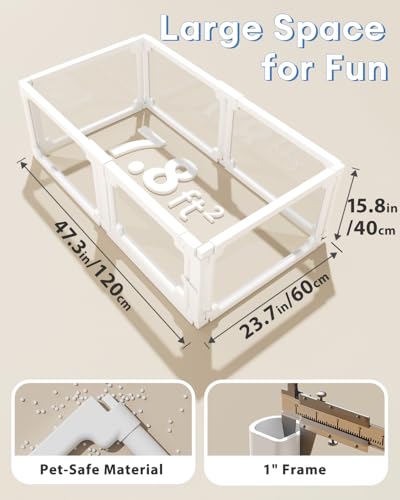 Image of BUCATSTATE Acrylic Guinea Pig Cages 15.8 inchH, 7.8 sq ft Large Guinea Pig Playpen, Tool-Free Rabbit Cage Indoor, Small Animal Playpen with Door for Bunny, Piggies, Chicks (47 inchL x 24 inchW x 16 inchH, 6 Panels)