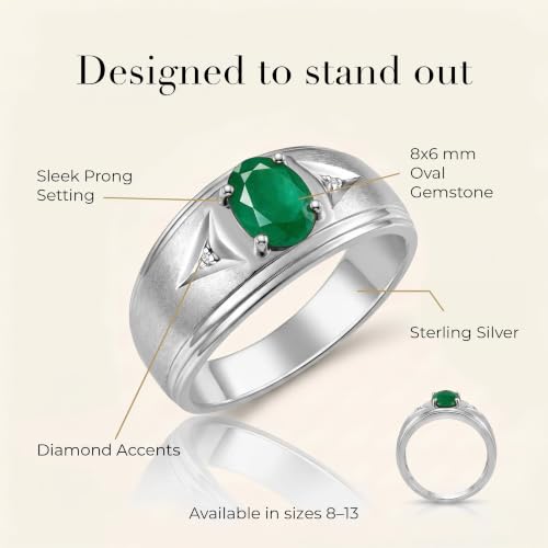 Image of Rylos Men's Rings Classic Design 8X6MM Oval Gemstone & Sparkling Diamond Ring - Color Stone Birthstone Rings for Men, Sterling Silver Rings in Sizes 8-13. Elevate Your Style with Timeless Elegance!